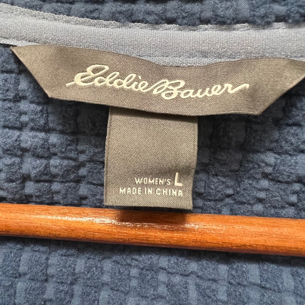 Eddie Bauer Womens First Ascent Blue Full Zip Hooded Jacket Outdoor Large Fleece - Picture 5 of 8